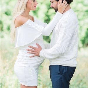 White Ruffle Fitted Maternity Dress: pink blush